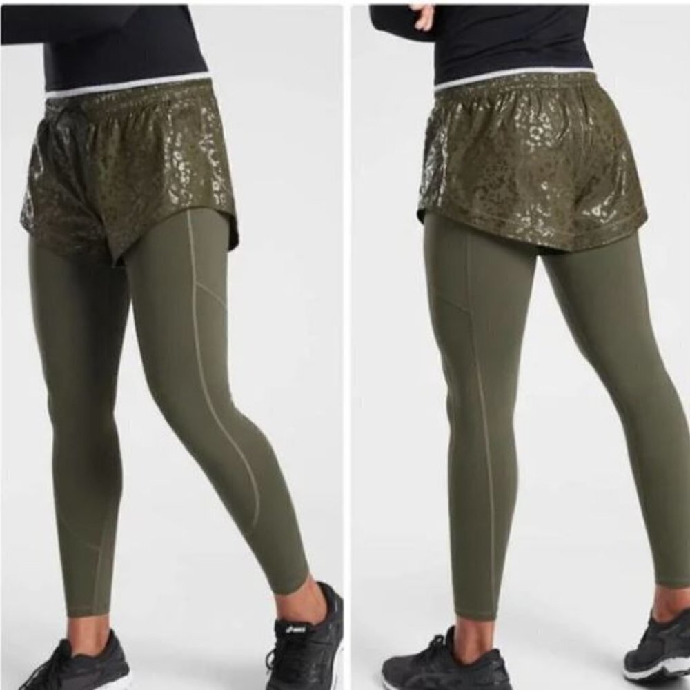 Athleta Women's Green Rainier Inset shorts Leggings in 1 Tight Size‎ S